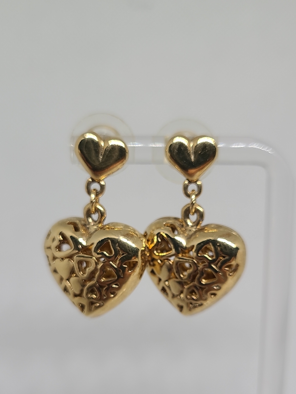 Gold -Tone Puffy Heart Drop Earrings Heart Filigree Designe